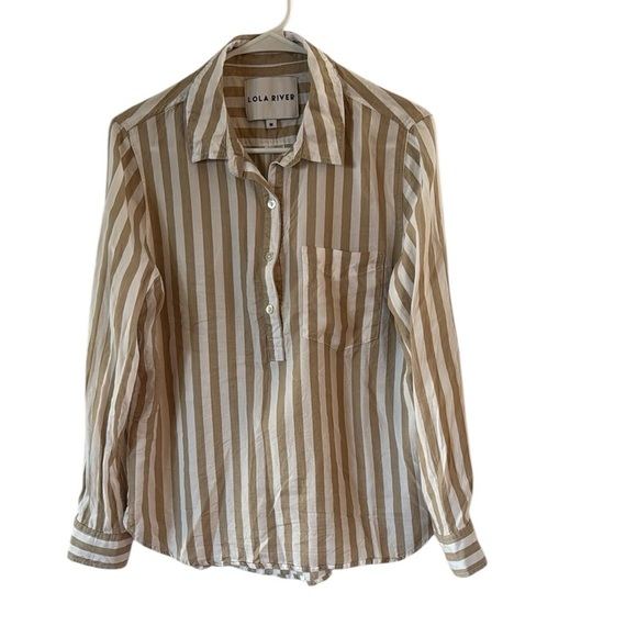 Lola River Striped Button-Up Coastal Beachy Shirt size Medium - Picture 1 of 5